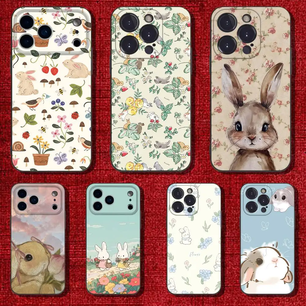 

Cute Cartoon Rabbit Phone Case For iPhone 6,17,16,15,14,13,12,11 Plus,Pro Max,XS,X,XR,SE,Mini,8,7,Soft Silicone Black Cover
