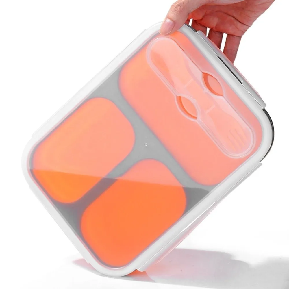 

1350ml Microwaveable Silicone Lunch Box Rectangular Airtight Foldable Lunch Box with Spork Fresh Keeping