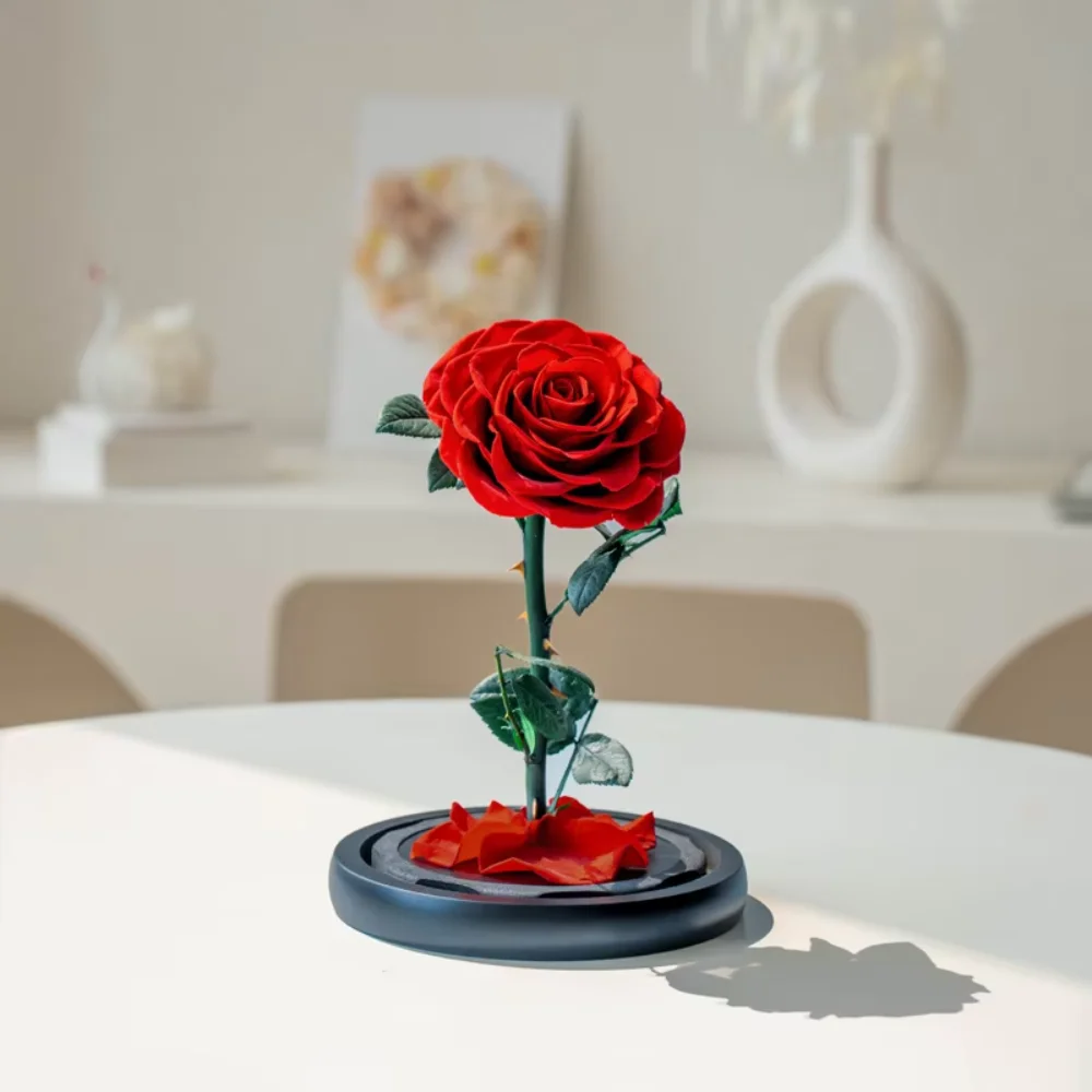 

Preserved Eternal Roses in Glass Luxury Natural Beautiful Rose for Wedding Valentines Day Christmas Pink wall decor Fern