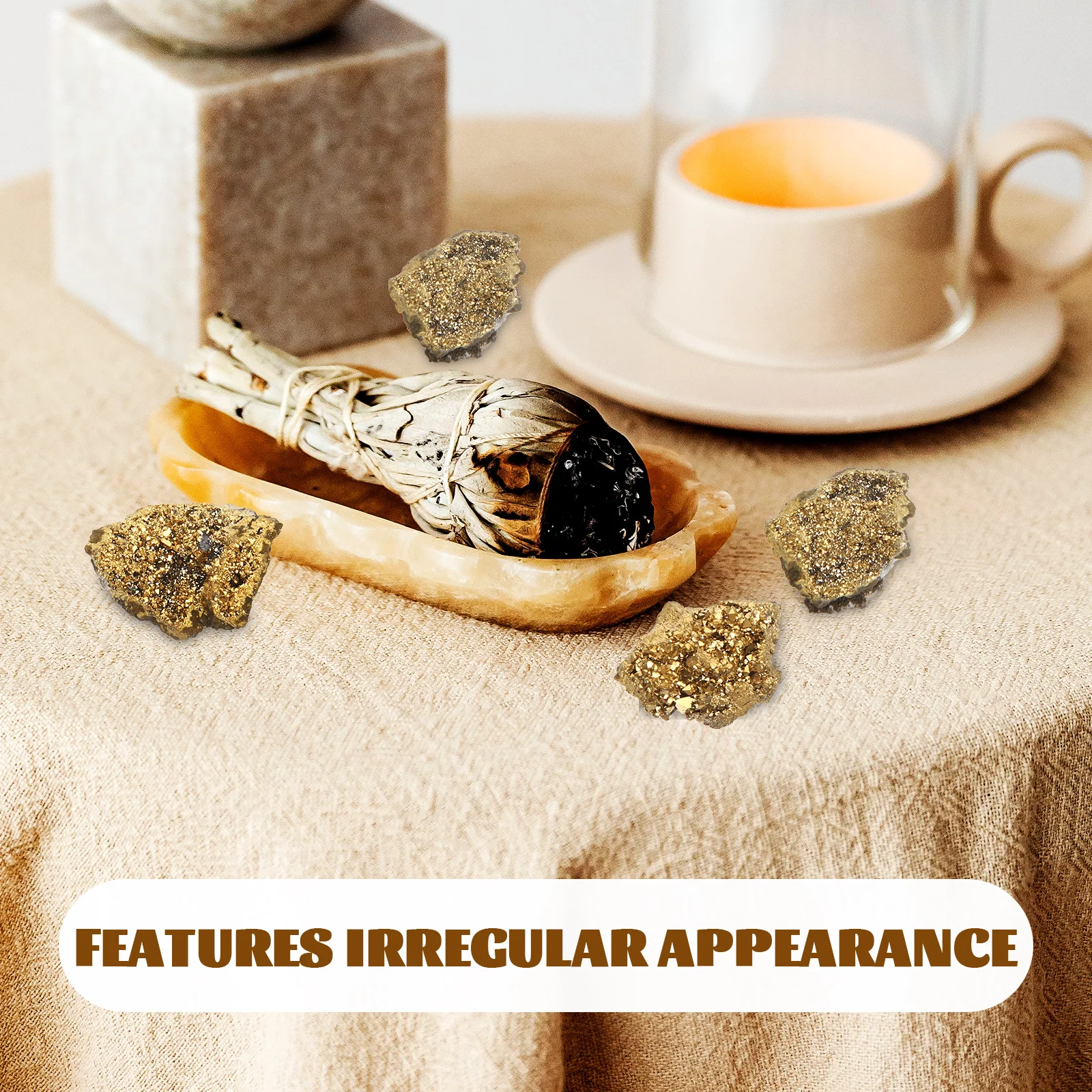 

5Pcs Golden Pyrite Decorative Irregular Stones Premium Materials High Hardness Compact Lightweight Easy Store Stone