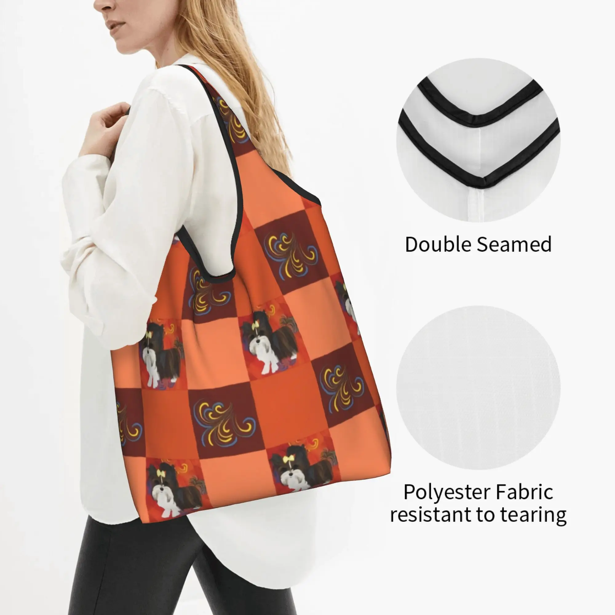 Yorkie Orange Wind Yorke Dog Yorkshire Terrier  Grocery Shopping Tote Bag  Fashion  Shopper Shoulder Bag Big Capacity Handbag