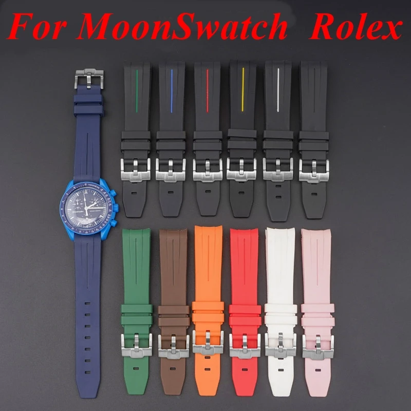 For MoonSwatch Curved Interface Rubber 20mm Universal Watch Strap Men Women Waterproof Wristband Sports Watchband Rolex Bracelet