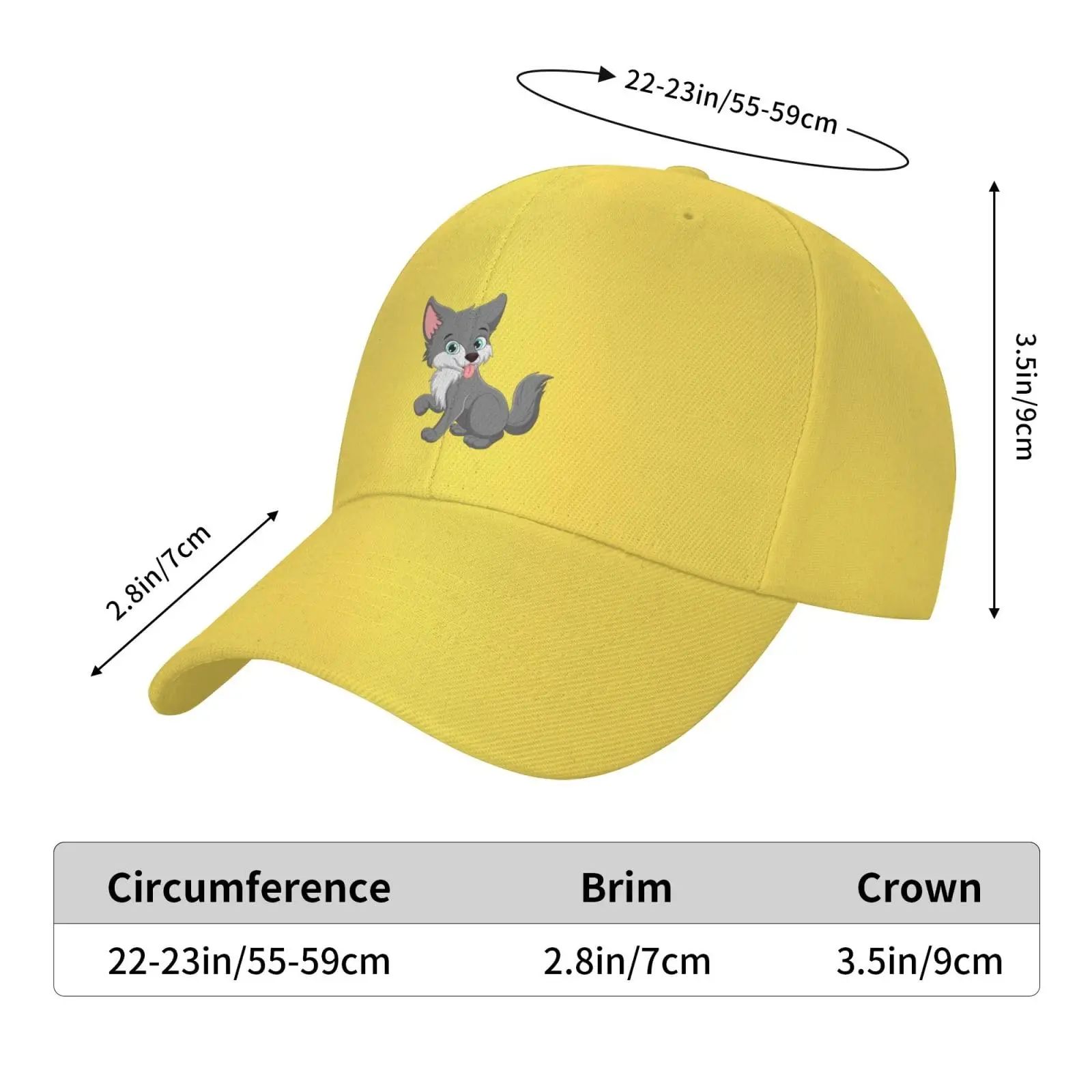 Cute Wolf Baseball Cap Women Men Hat Truck Driver Baseball Caps Adjustable Dad Hats Yellow