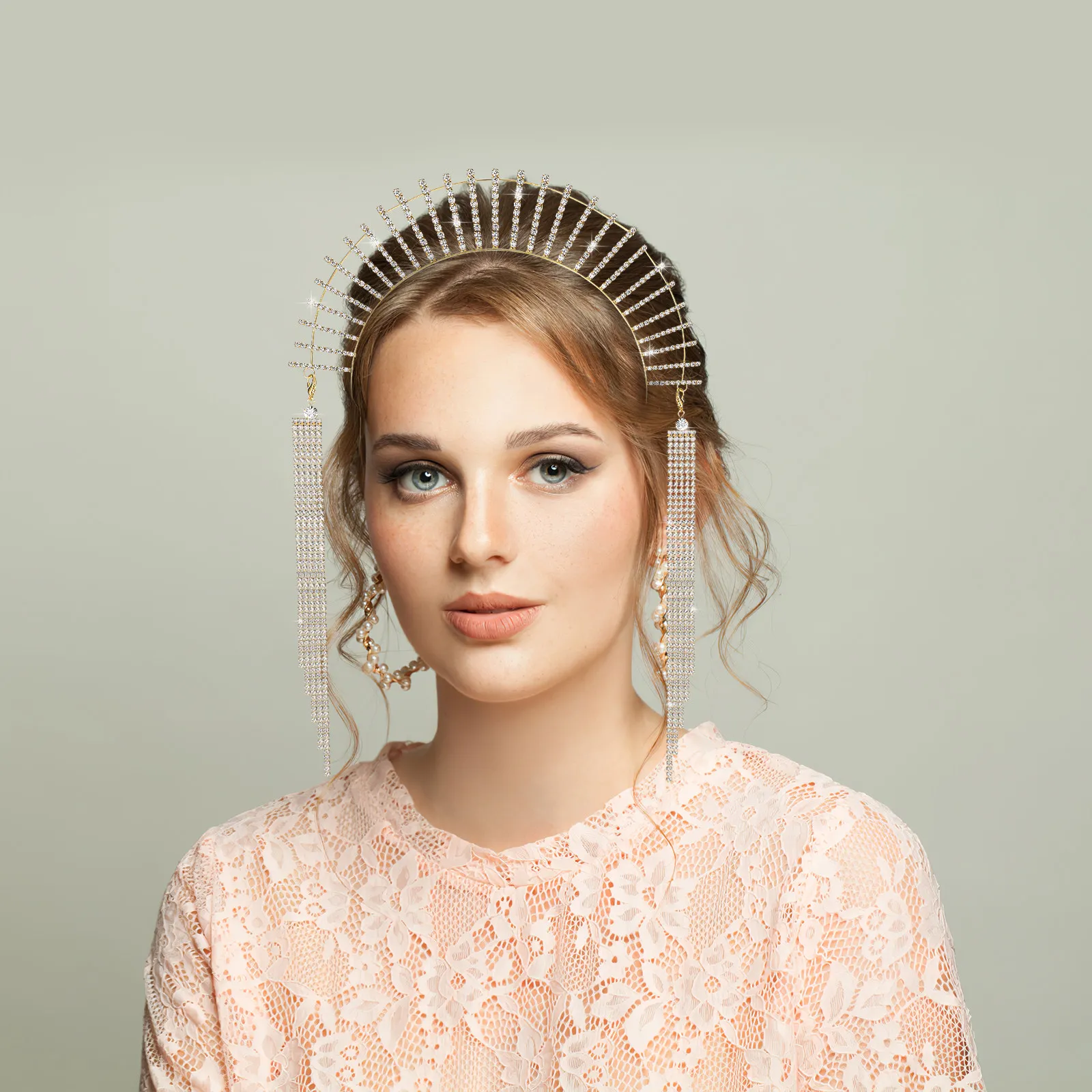 

2Pcs Rhinestones Crystal Crown Tiara Tassel Headpiece Wedding Engagement Birthday Hair Accessories for Women