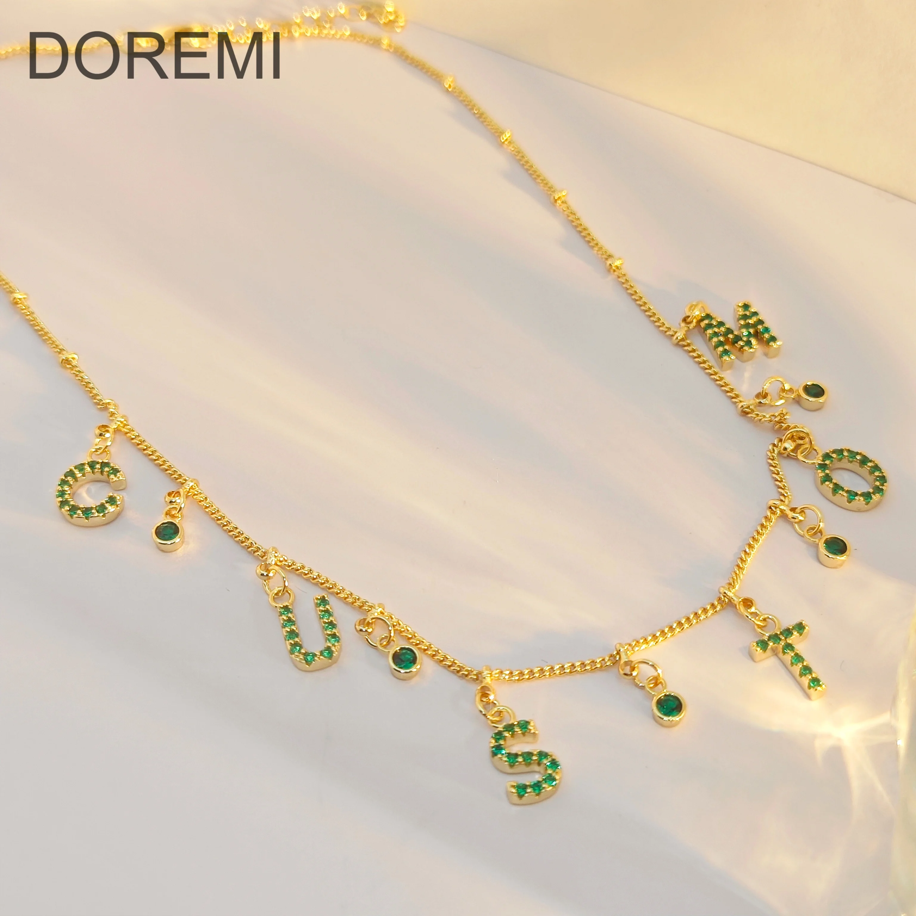 DOREMI Custom Personalized Name Necklace for Women Initial Letter Pendant Color Zircon Necklace Copper Women Wholesale Jewelry