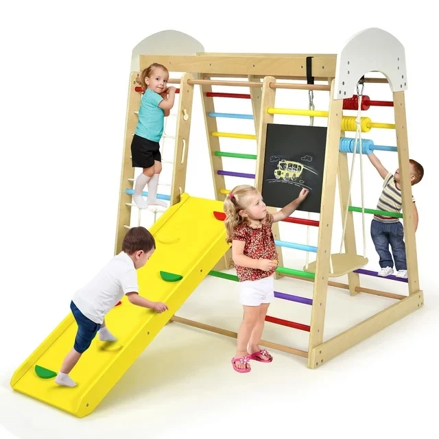 Wooden climbing frame playground indoor children Montessori foldable climbing swing monkey pole combination
