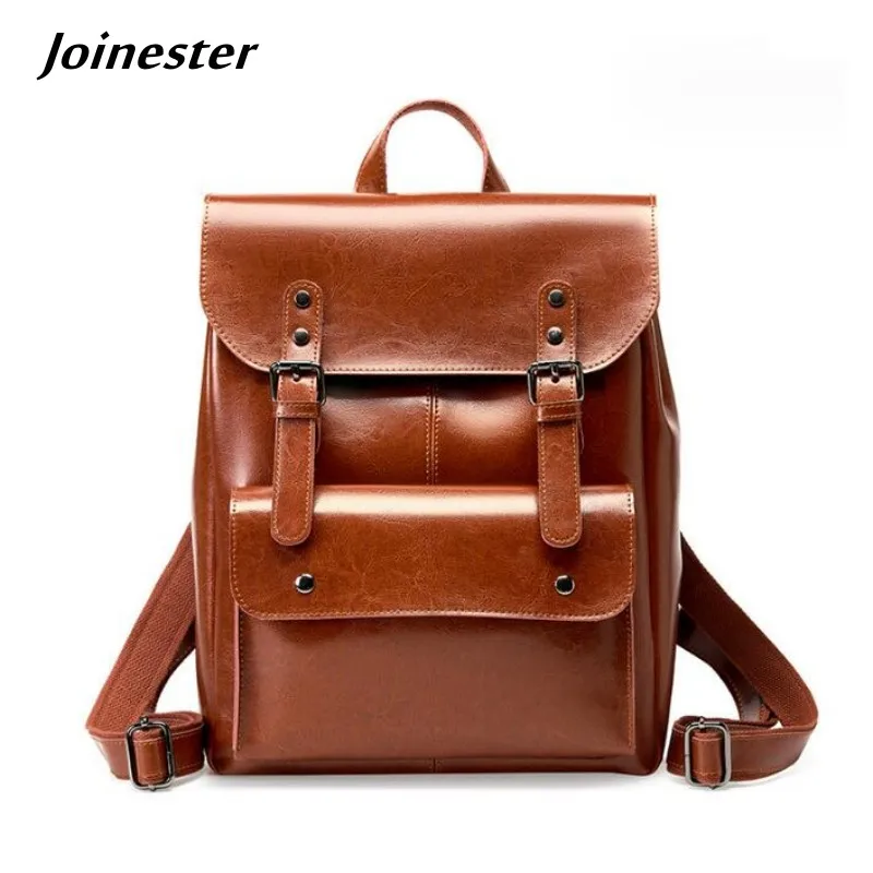 Women Genuine Cow Leather Vintage Backpack College Style Laptop Bag High Capacity Work and Business Backpacks Hiking Travel Bags