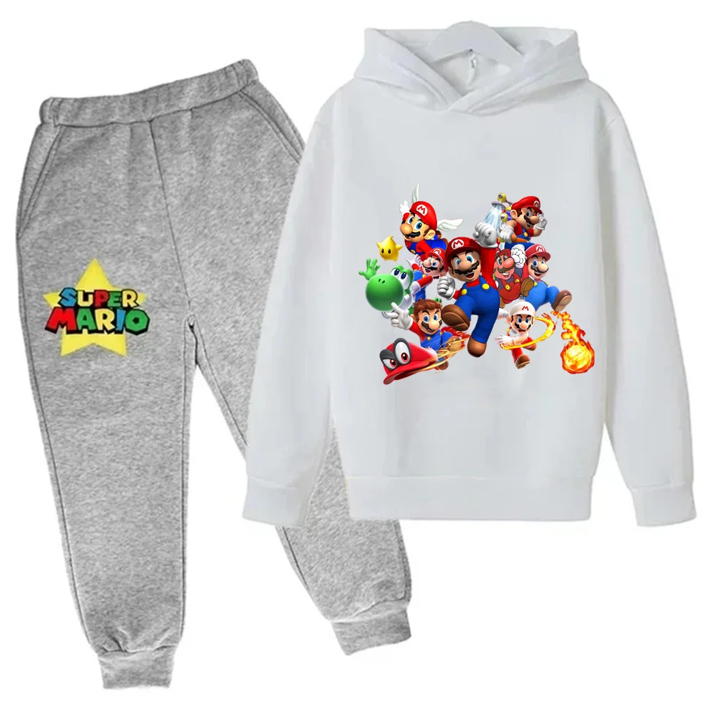 

Hot Children Anime Hoodies Cartoon Peripheral Kids Clothes Boy Super Marios Child Hoodie Suit Baby Hooded Sportswear Pants Set