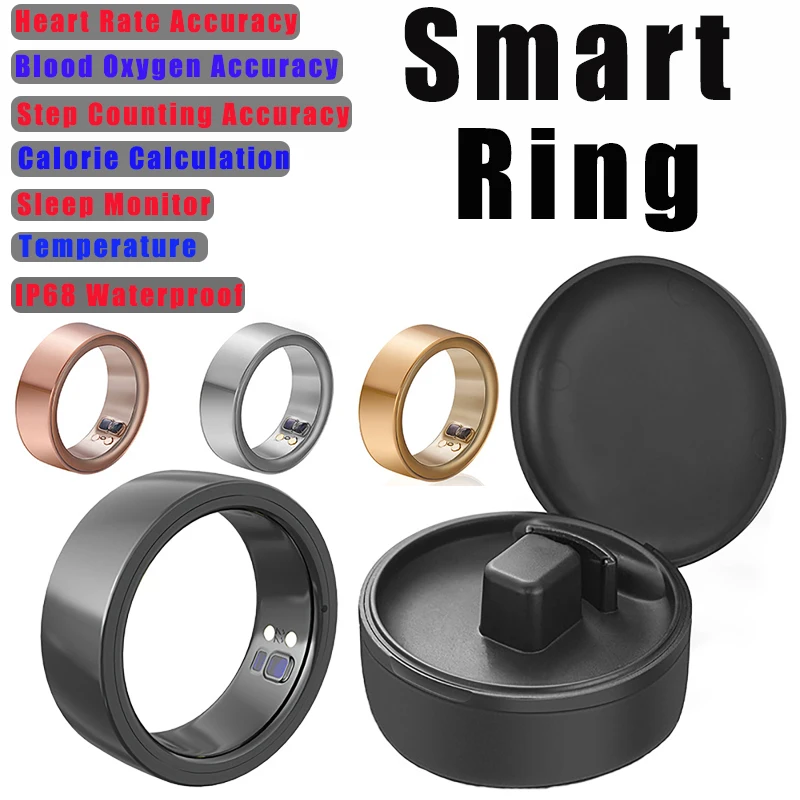 Smart Rings -- Temperature Test Finger Ring Health Sleep Monitor Fitness Tracker Heart Rate Blood Oxygen Calorie IP68 Bracelet