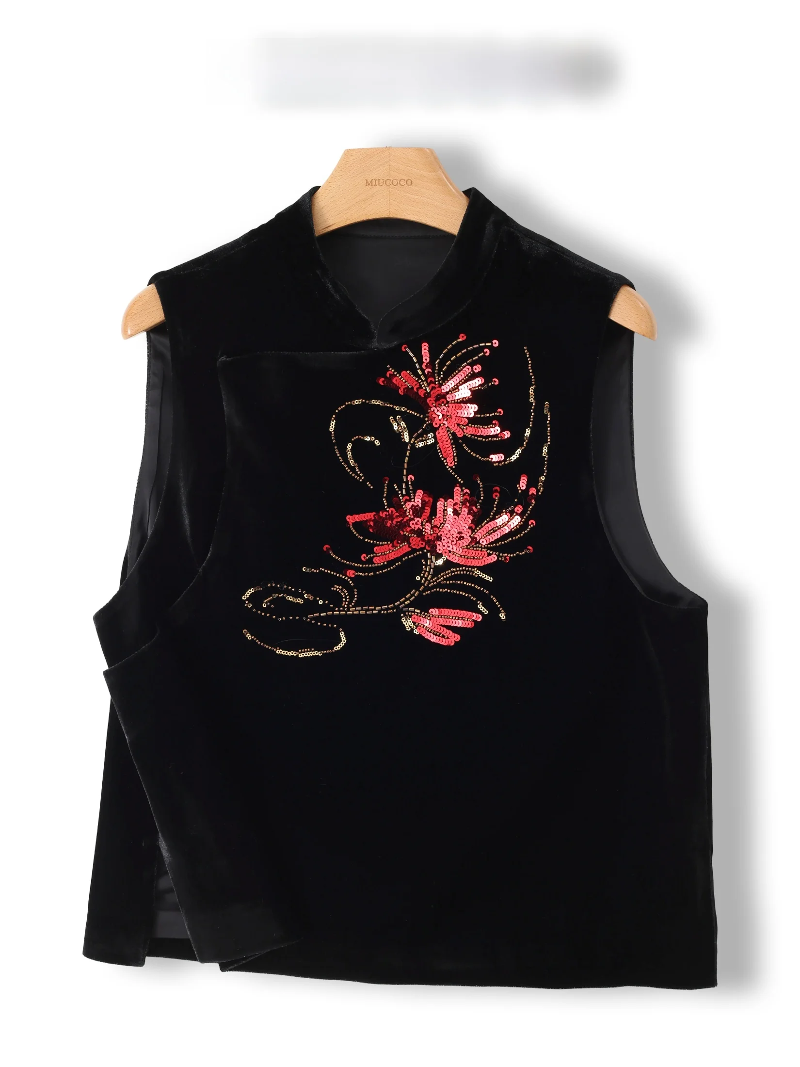 

Heavyweight New Chinese Style Embroidered Velvet Jacket Women's Stand Collar Top Shiny Sequins Fashionable Outerwear