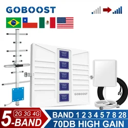 GOBOOST 5 Band Cellular Amplifier B28 B12 B13 700 850 1800 1900 2600MHZ LTE GSM 2G 3G 4G Signal Booster 70dB Mobile Repeater Kit