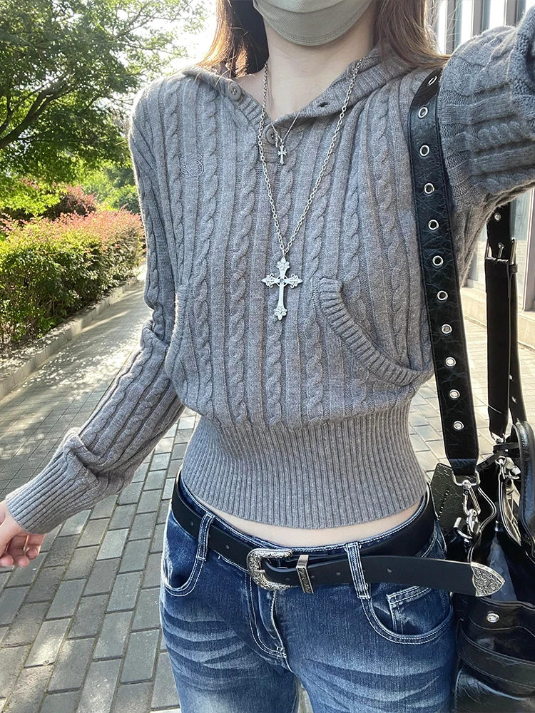 

plus Size Women's Knitted Hat Sweater Elastici Twist Flower Slimming Top Korean Sle Long Sve Regular Thin