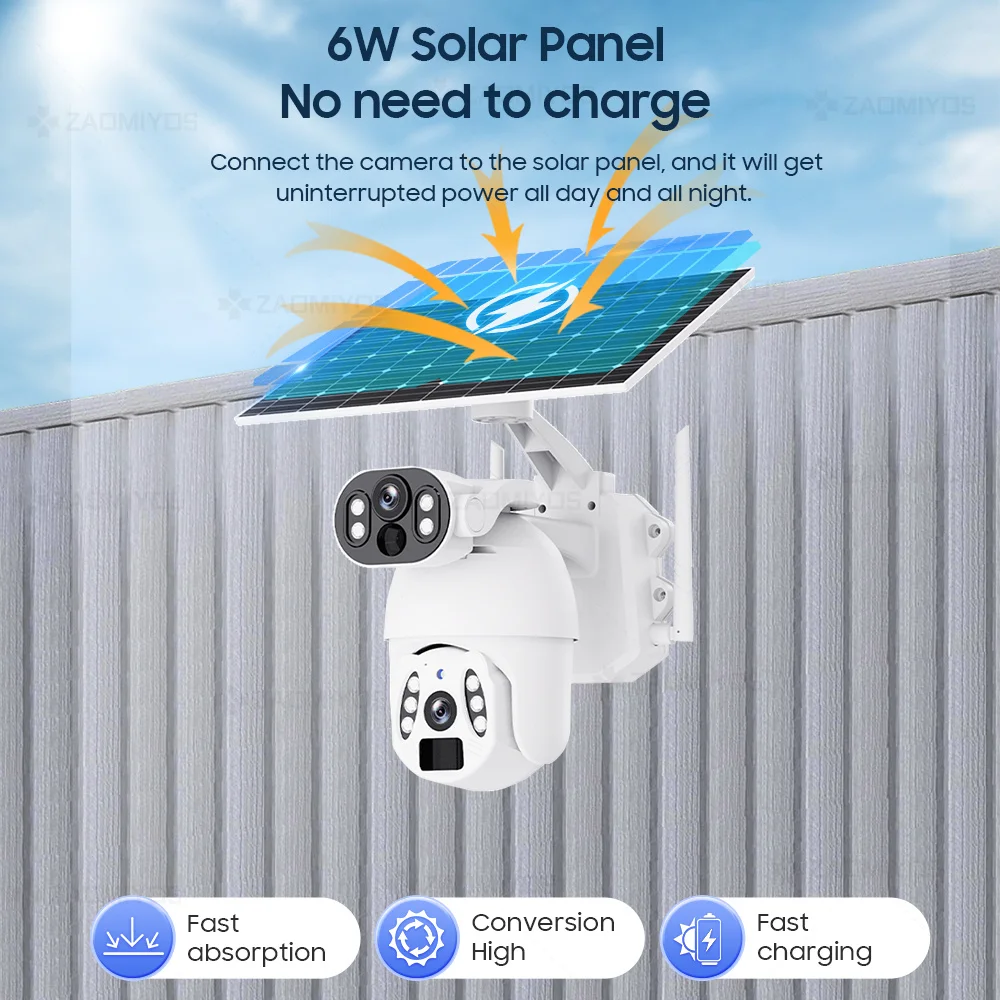 Imagem -02 - Câmera Solar sem Fio 4k 8mp Wifi Lente Dupla Zoom Painel Solar Detecção de Humanos e Animais Câmera de Segurança Ptz