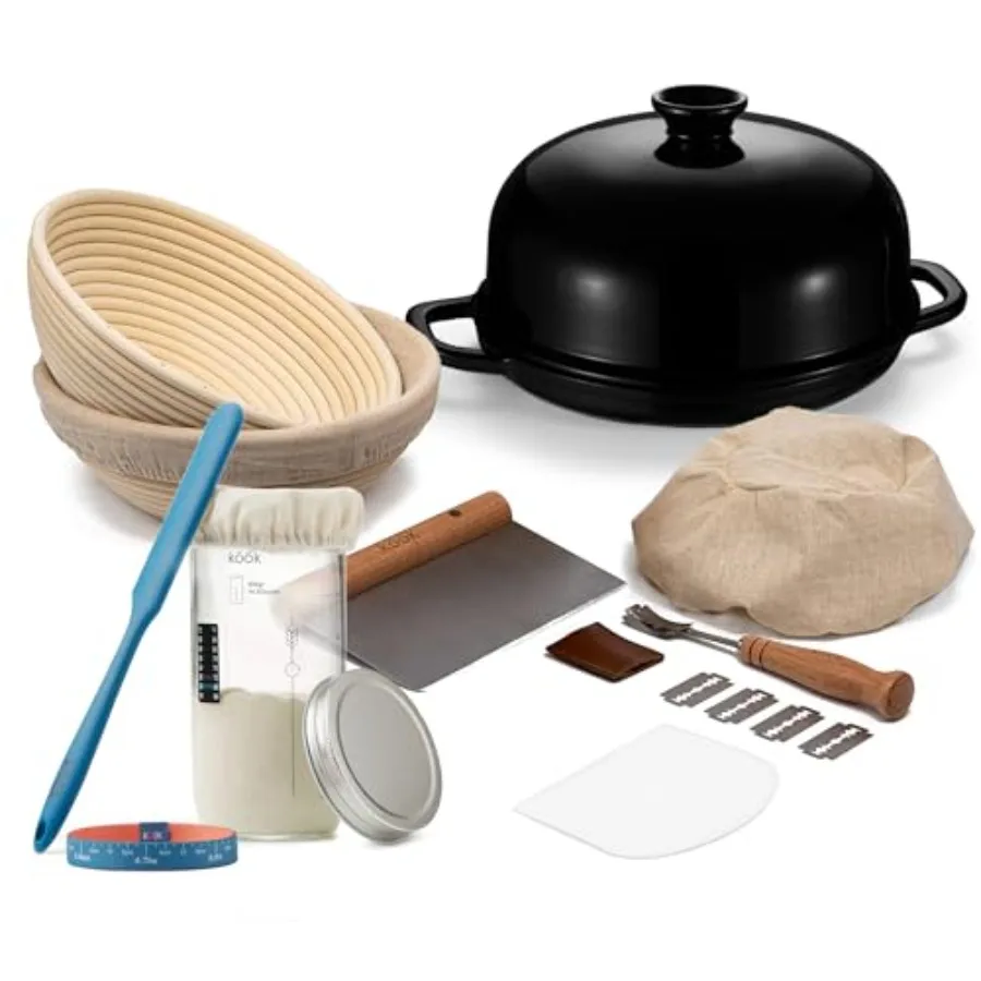 

Sourdough Bread Baking Bundle – Proofing Set, Cast Iron Bread Oven & Starter Kit – Banneton Baskets, Sourdough Jar, Tools & Acce