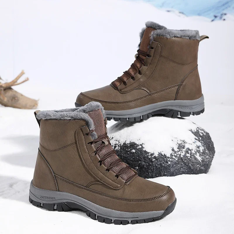 New Winter Men's Snow Boots Warm Plush Outdoor Anti-slip Hiking Boots Leather Sneakers Male Ankle Boots Footwear Work Shoes