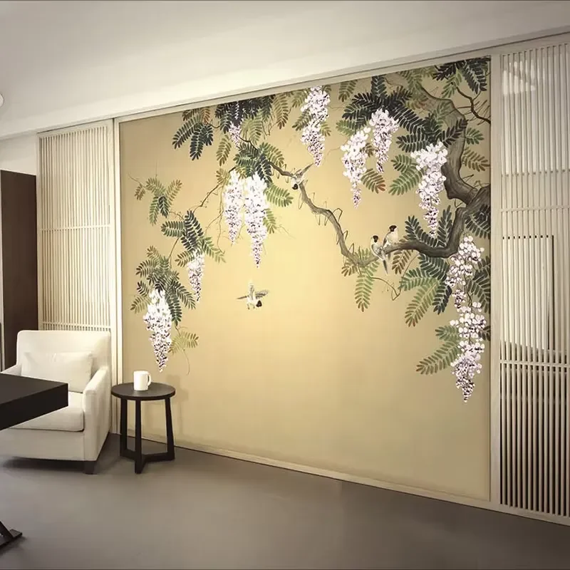 Graceful Fine Ink Painted Chinoiserie Non-woven Wallpaper