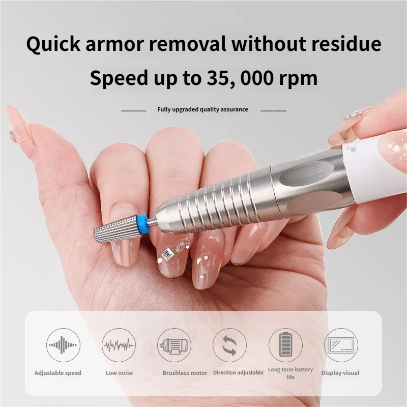 신제품 85W 충전식 휴대용 브러시리스 네일 파일 35000 RPM 무선 전문가용 브러시리스 매니큐어 드릴 머신