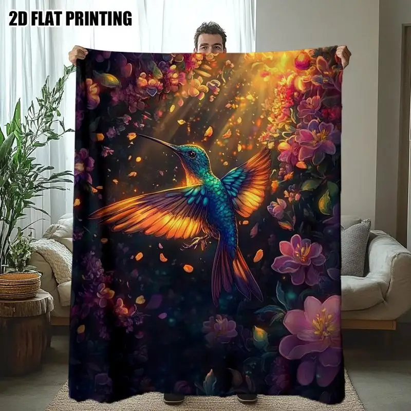 Hummingbird Blanket Modern Throw Blankets Vintage Cherry Blossom Floral Bed Cover Retro Aesthetic Living Room Sofa