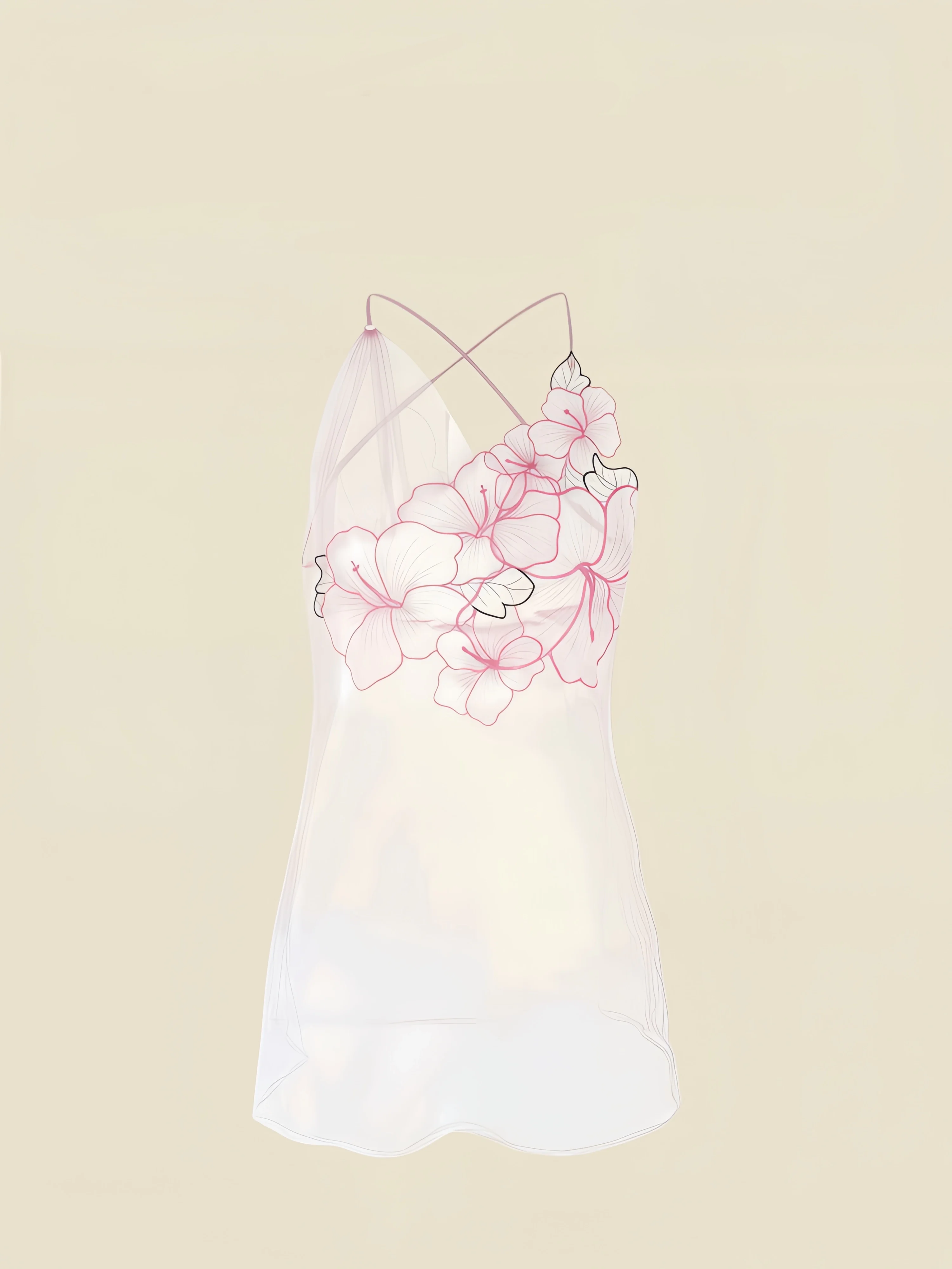 Romantic Embroidered Sheer Fabric Nightgown Set with Pure Desire Camisole Sexy Pajamas Uniform Floral Print Sleepwear