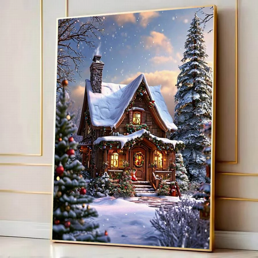 Diy Diamond Embroidery Christmas Snowman Diamond Art Paintings Snow House Scenery Full Mosaic Picture Jewelry Cross Stitch Kits
