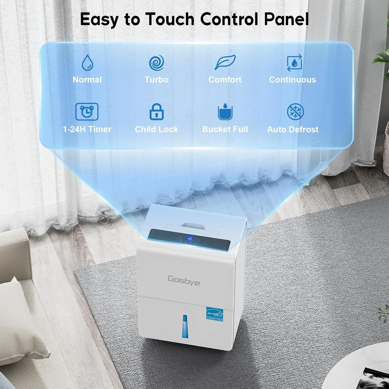 3200 Sq.Dehumidifier for Basement with Drain Hose, Max 95 Pints/Day Dehumidifier for Large Room,Powerful Humidity Control, White
