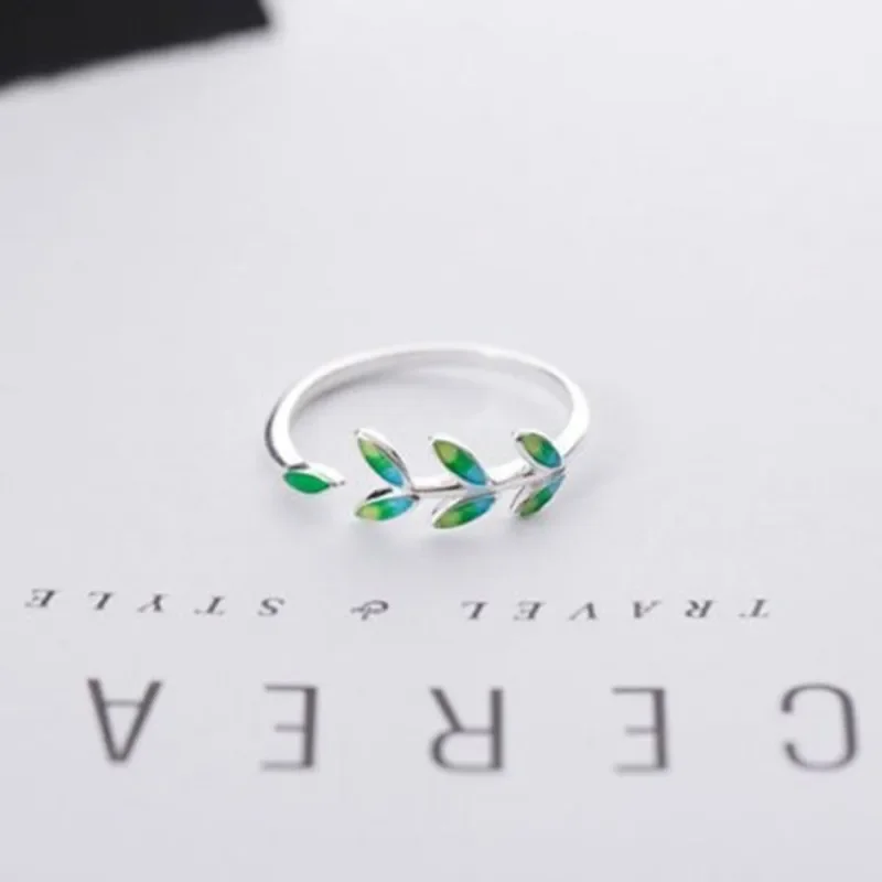 Korean Minimalist Green Color Leaf Creative Opening Adjustable Rings For Women Fashion Jewelry New 2024 Custom Jewelry