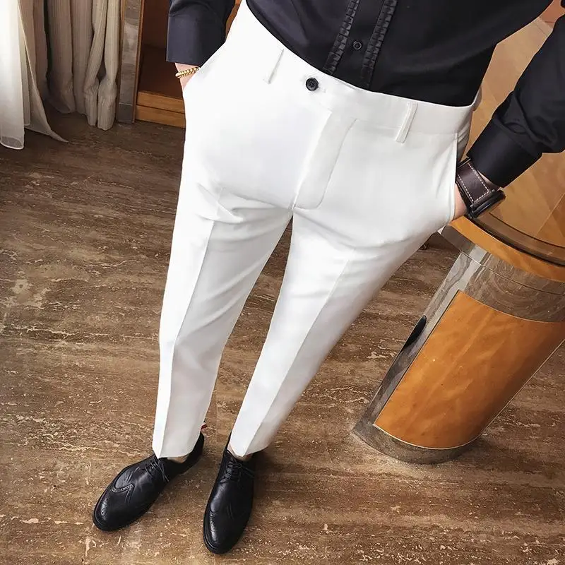 

Vintage England Elegant Mens Slim Fit Suit Pants Gentleman Retro British Style Social Pants Men Office Trousers Work Z285