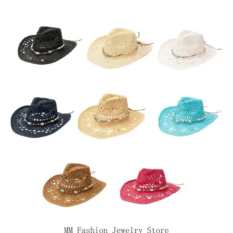 

Breathable Bead Band Straw Hat Women Bohemian Vacation Hat Wide Brims Travel Panama Hat Beachwear Hat for Leisure Outfit