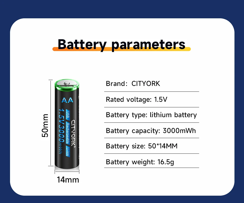 CITYORK 2-4pcs 1.5V Li-ion USB Rechargeable Battery AA AAA C D Size Lithium Battery Type-C Charging for Mouse Heater Gas Stove