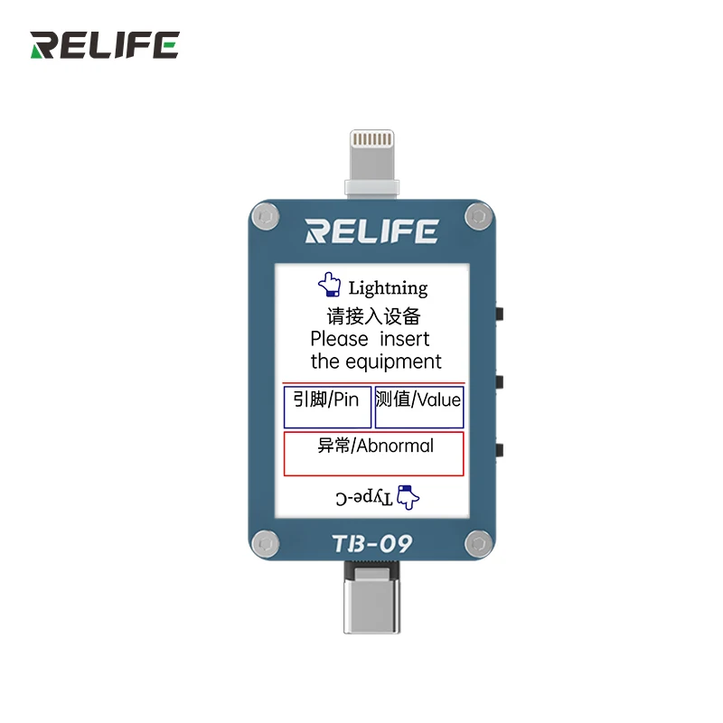 RELIFE TB-09 Lightning Type-C Interface Charging Port Tester High-definition Display Tail Plug Detector Mobile Phones Diagnosis