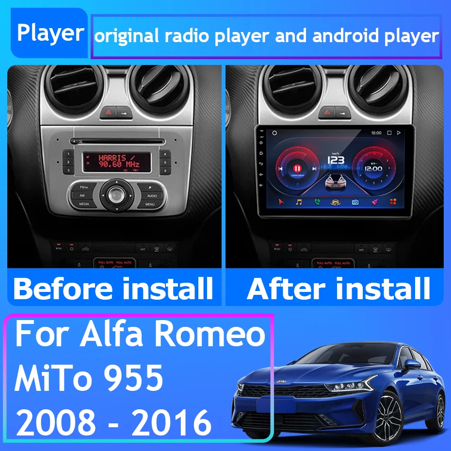 For Alfa Romeo MiTo 955 2008-2016 Car Radio GPS Navigation Android Auto Screen Carplay 4G Wifi Stereo Multimedia Player No 2din