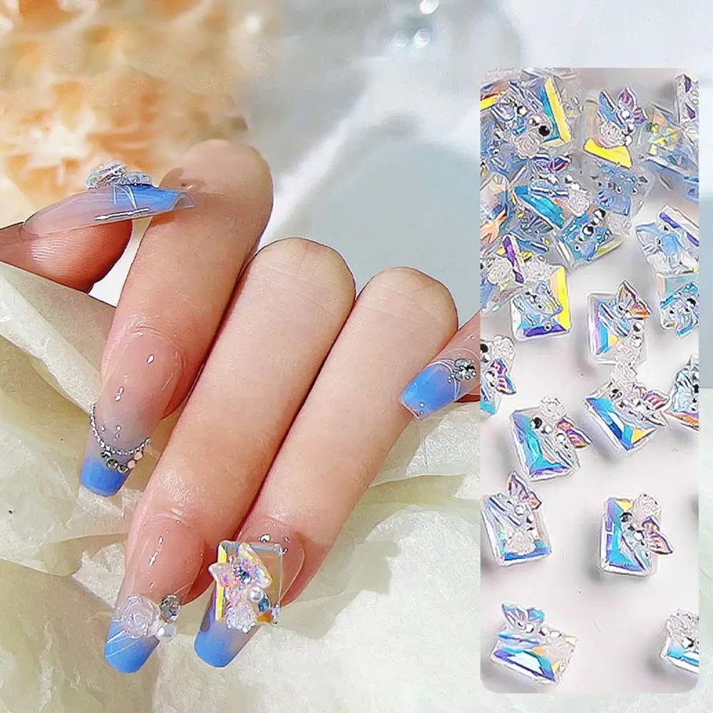 High Quality Ice Blue 3D Manicure Jewelry Nail Charms Butterfly Nail Studs Fashion Chain Crystal Nail Rhinestones Women