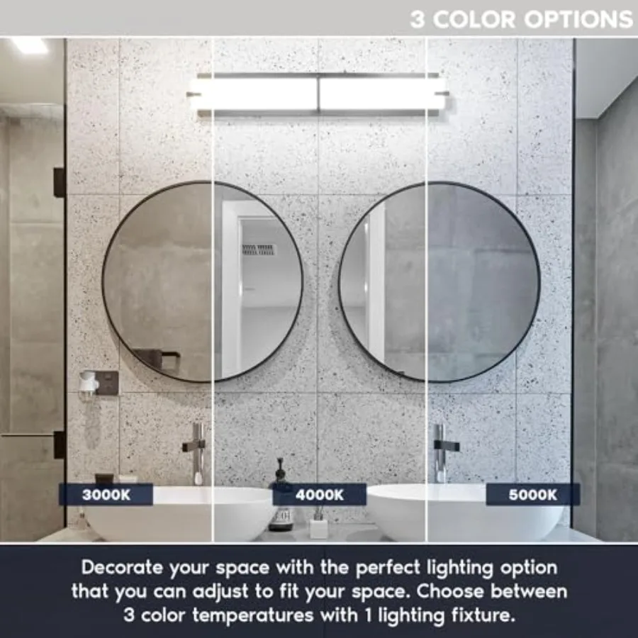24 Inch LED Vanity Lights Brushed Nickel Bathroom Light Fixtures 3CCT Selectable 3000K 4000K 5000K Modern Vanity Light Bar Over
