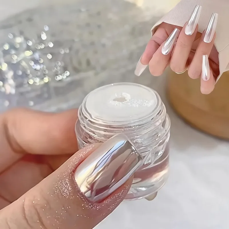 Weißes Nagelpulver, Aurora-Pulver Super Glänzender Spiegeleffekt Nagelpulver, Holographisches Schillerndes Perlglanz-Glitzer-Nagelpulver