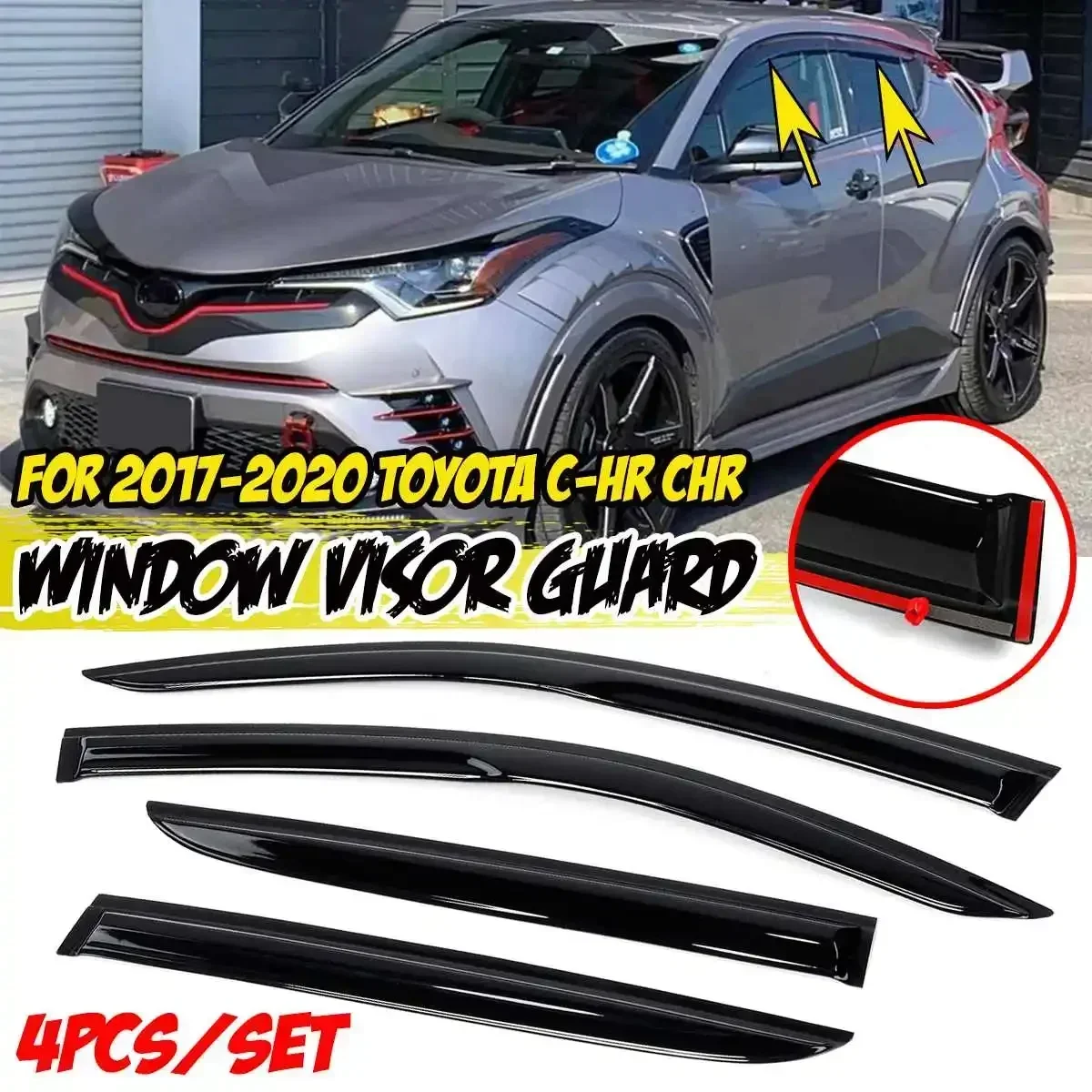 New 4x Black Tinted Car Side Window Visor Guard Vent Awnings Shelters Rain Guard For TOYOTA For C-HR For CHR 2017-2020 Body Kit