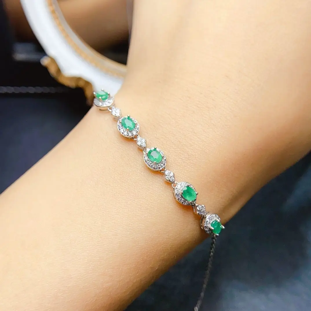 

ZECAA Emerald Jewelry Emerald Lady Bracelet With Natural Emerald Gemstone 3*4mm Woman Emerald Bracelet Jewelry Lady Gift