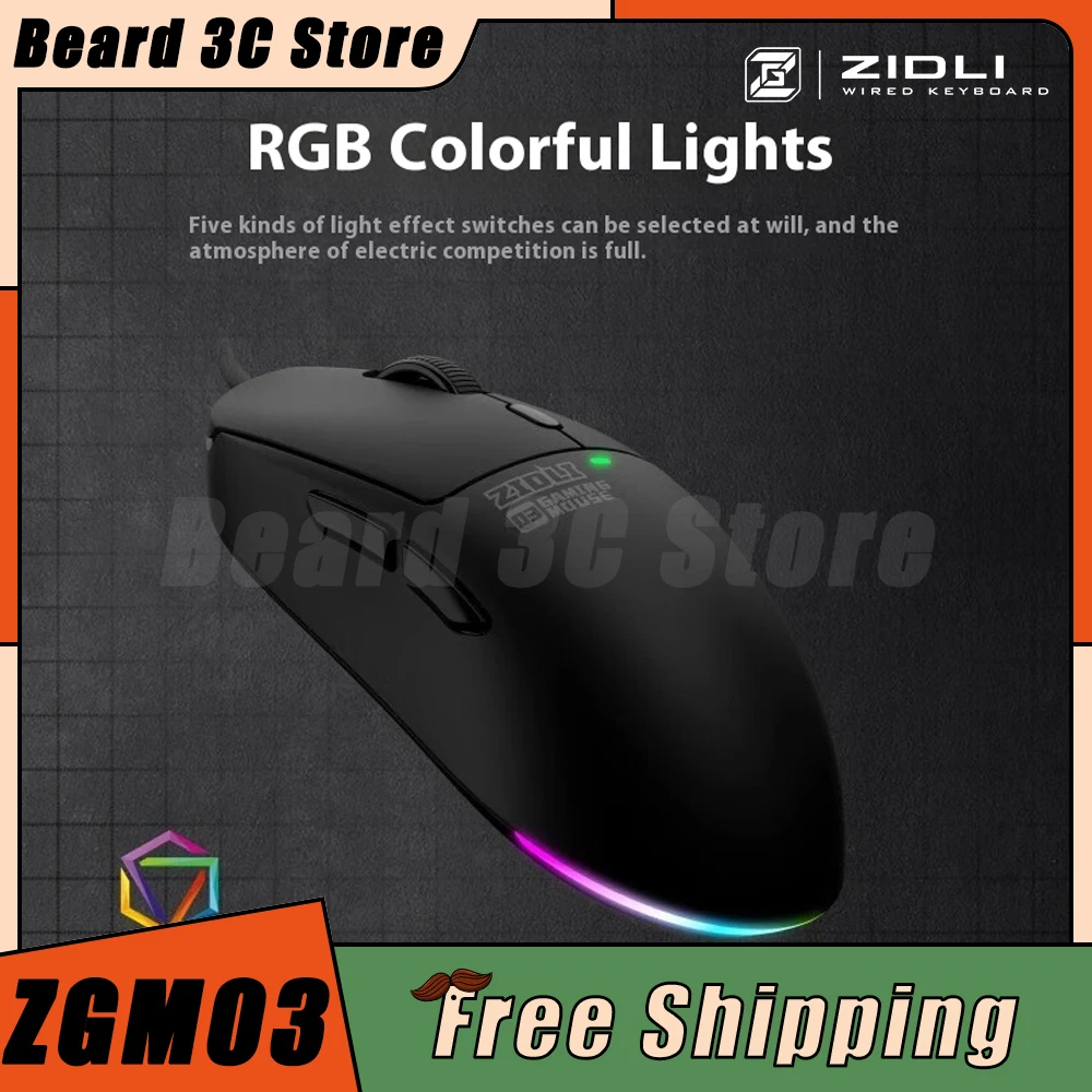 

Проводная мышь ZIDLI ZGM03 PWA3327 RGB Magic Speed Nordic52883, легкая мышь для офиса, ПК, смартфона