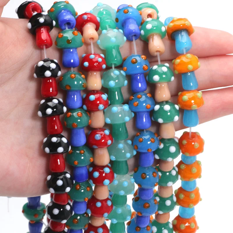 10pcs 12x17mm Colorful Mushroom Shape Lampwork Glass Loose Beads for DIY Crafts Jewelry Making Findings Handmade Jewelry Beads