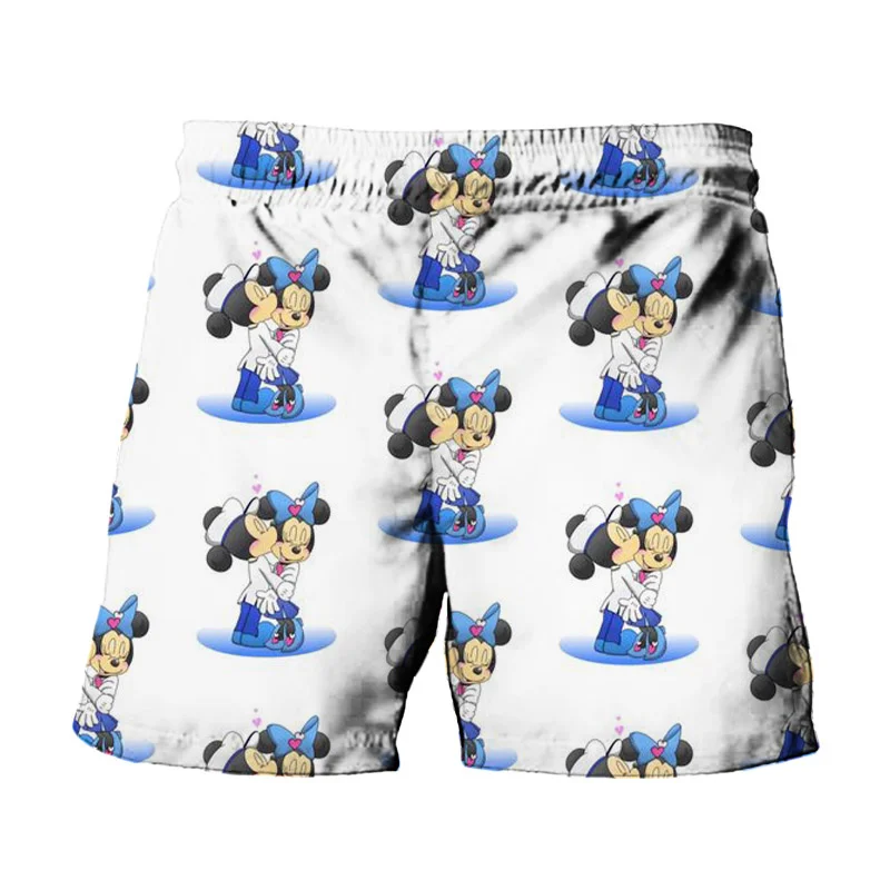 2024 Summer Harajuku New Disney Brand Cute Mickey And Minnie Anime Print Men\'s Swimwear Beach Shorts Fashion Casual Kids