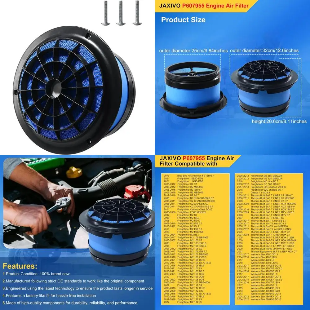 

Air Filter for 2008-2019 Freightliner B2, M2, 2004-2006 S65, or 2012-2018 Western Star 4700, 4700SB, 4700S, or 2003-2008 Thomas