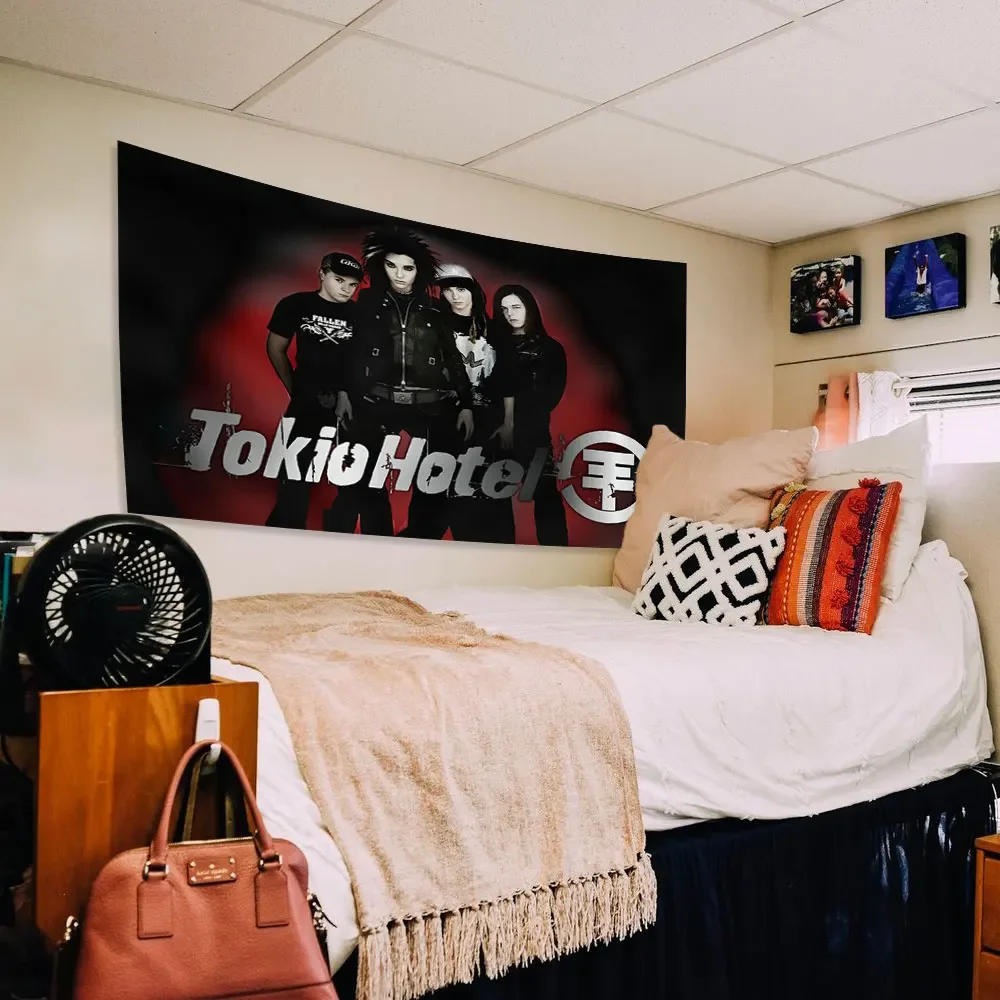 German Rock Band Poster Printed Wall Hanging Tapestries Tokio Hotel Bedcrop Background Cloth Home Decorations