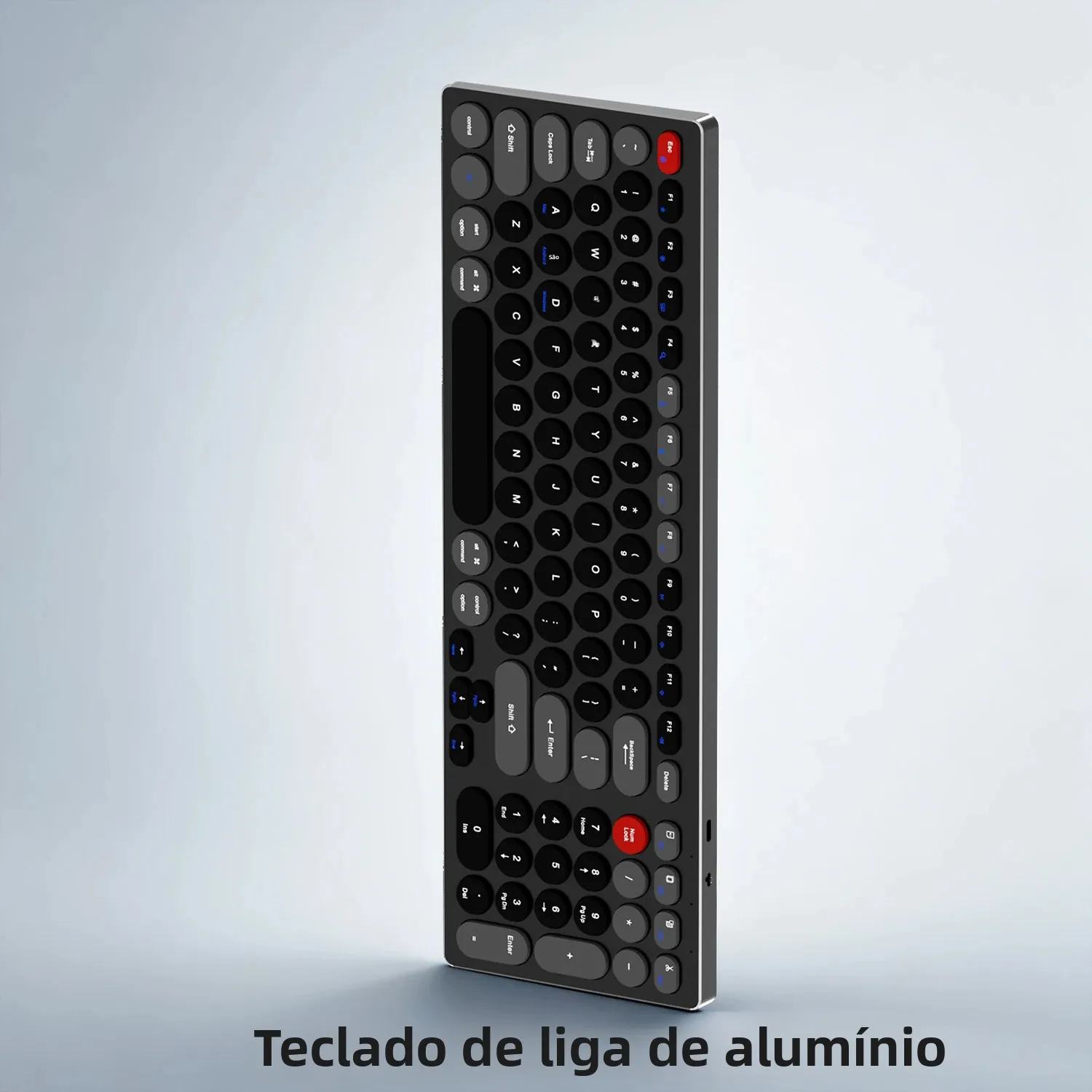 Teclado silencioso de alumínio ultrafino de 98 teclas com interruptor de tesoura, conectividade tri-mode BT/2.4G/Tipo C e design ergonômico para digitação