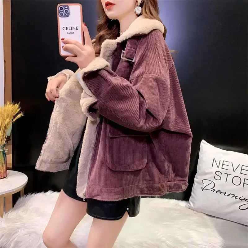 

Winter Coat for Women Jackets Corduroy Jacket Furlined Coats Harajuku Retro Warmth Korean Fashion Lambswool Coat Thickening New