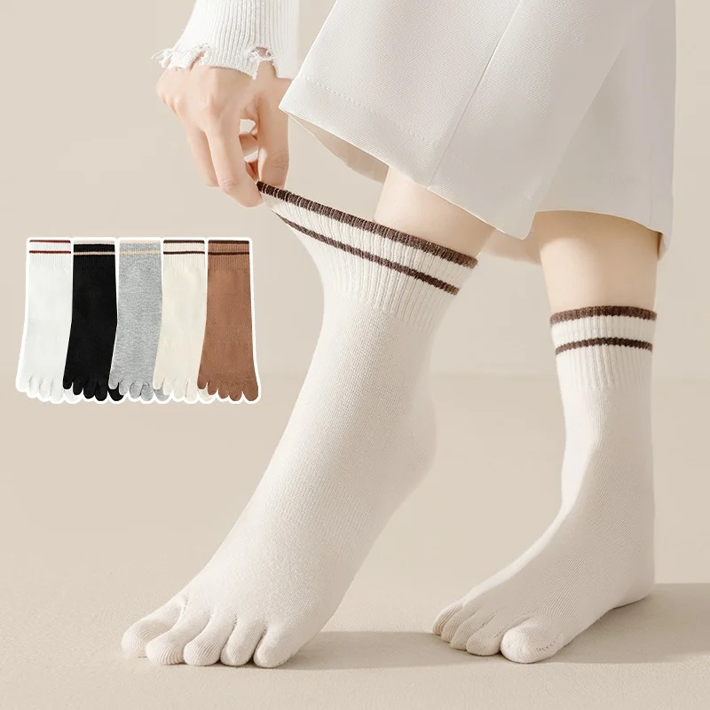 1/3/5 Paar dünne Baumwoll-Crew-Toe-Socken für Damen, atmungsaktiv, schweißabsorbierend, Fünf-Finger-Socken für alle Jahreszeiten, EU 35–42
