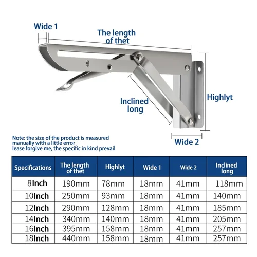 Imagen 2 del producto Soporte de ángulo plegable de acero inoxidable cepillado, estante triangular, soporte pesado, banco ajustable montado en la pared, 8-18 pulgadas, 2 uds.