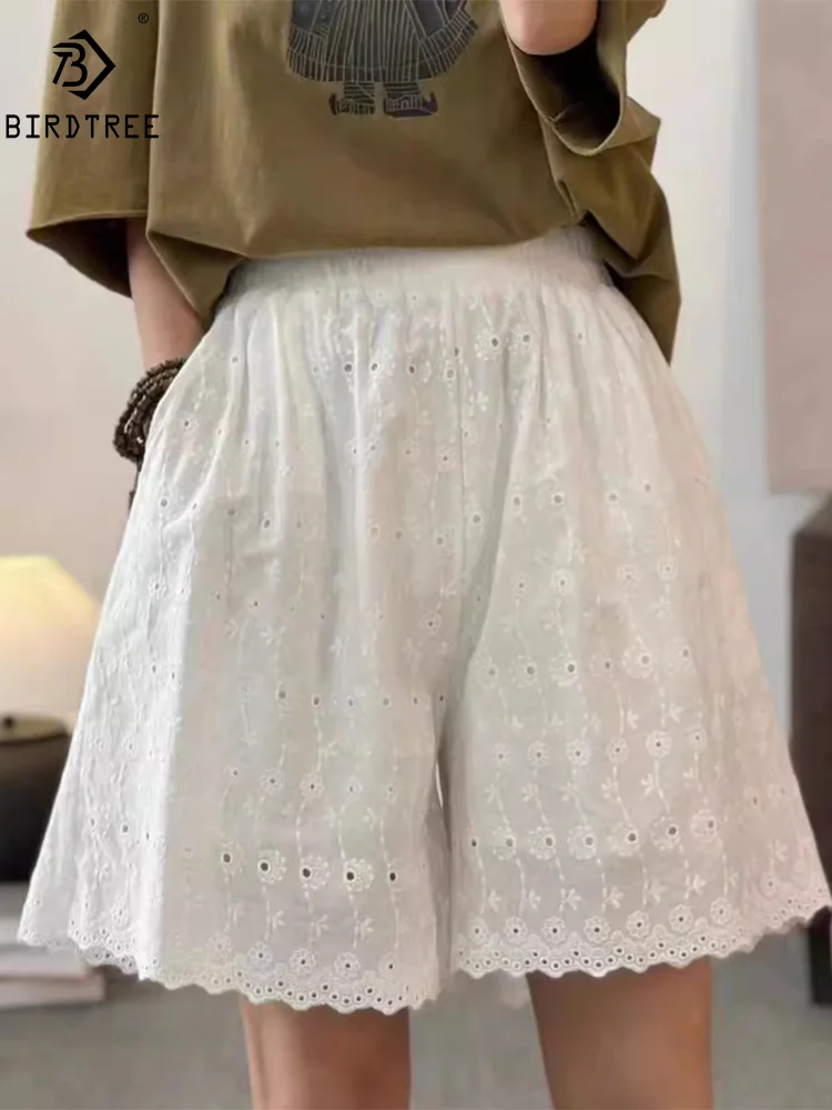 

Summer Cotton Retro Wide Leg Lining Shorts, Women Elastic Waist Embroidery Trouser, Mori Girl Sweet Loose Pants, Autumn B47580QM