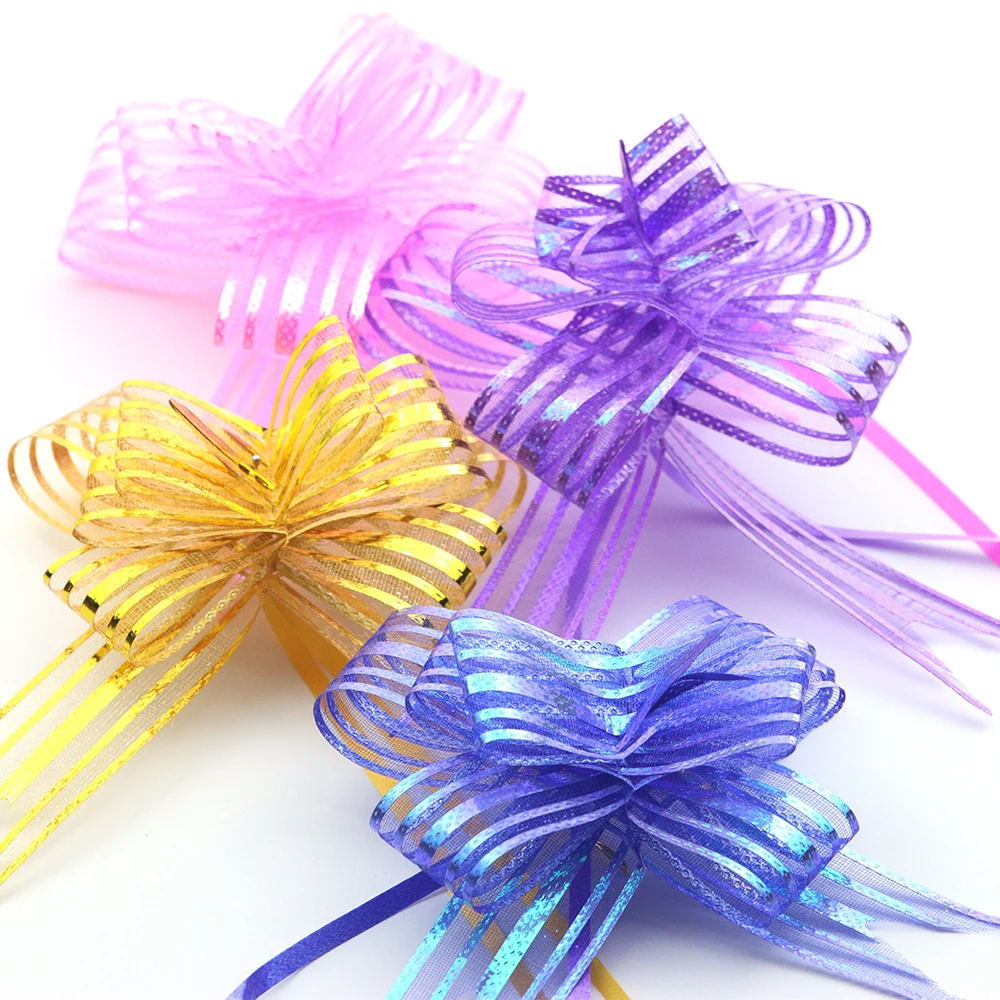 10PCS Snow Veil Bow Hand-Pulled Flower 3* 48MM DIY Wedding Car Transparent Wreath Gift Ribbon Bow Hand-Pulled Flower