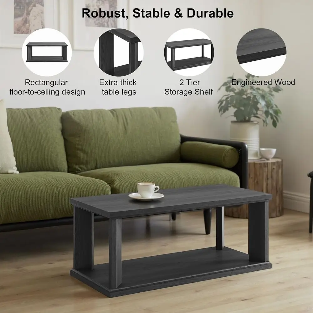 Houten salontafel met 2 niveaus en opbergruimte voor woonkamer, thuiskantoor of slaapkamer in grijs