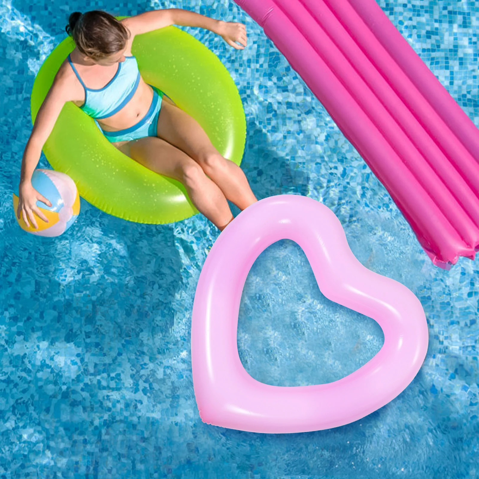 Love Swimming Ring Pool Toys Childrens Beach Party Inflatable Float Heart Shape Summer Photography Prop