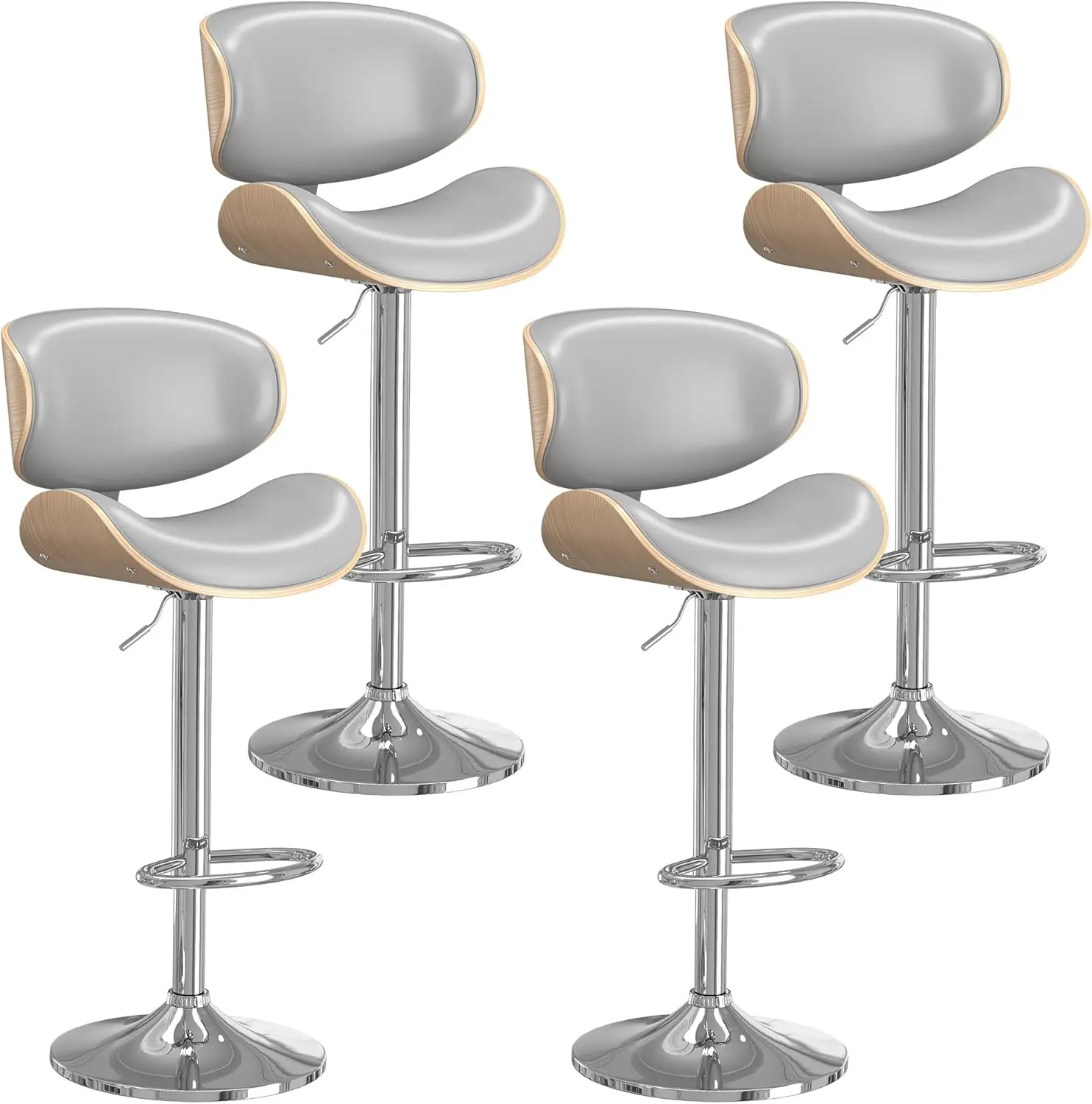 Bar Stools Set of 4, Bar Stools for Kitchen Island with Bentwood Back and Leather Seat